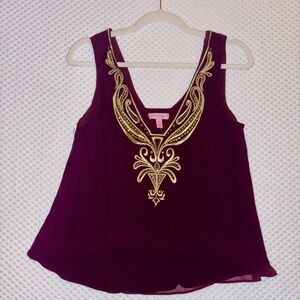 Lilly Pulitzer XS wine colored sleeveless top with gold detail